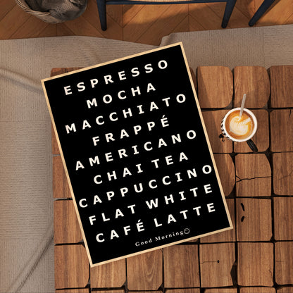 Good morning coffee list Kitchen Art Print